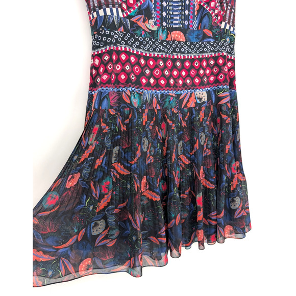 Saloni Elodie C Garnet Bandhani Silk Dress Size 6 A Line Ruffle Boho Glam Luxe - Picture 4 of 15